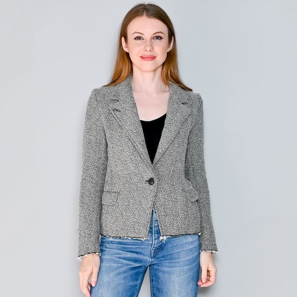 644. ISABEL MARANT Etoile Wool-Blend Herringbone Jacket Sz 4 - Picture 1 of 7